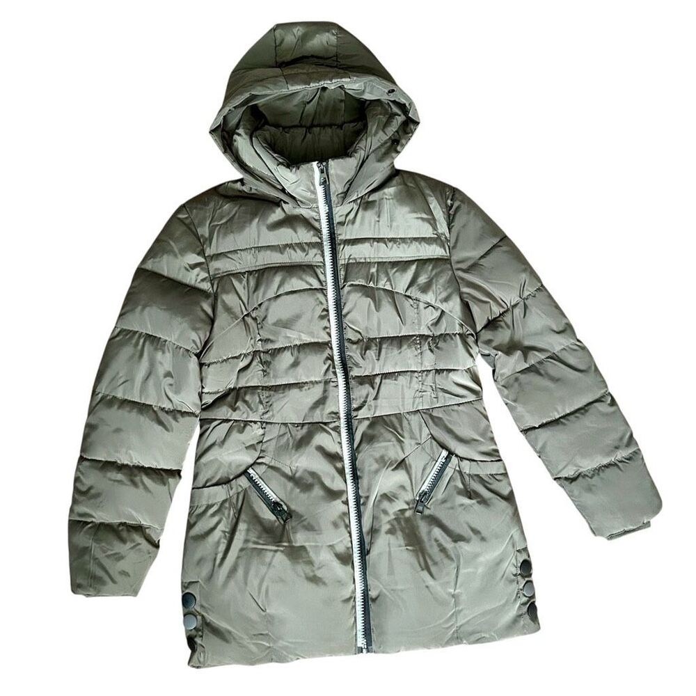 Hooded Puffer Jacket Olive Green Parka M/L